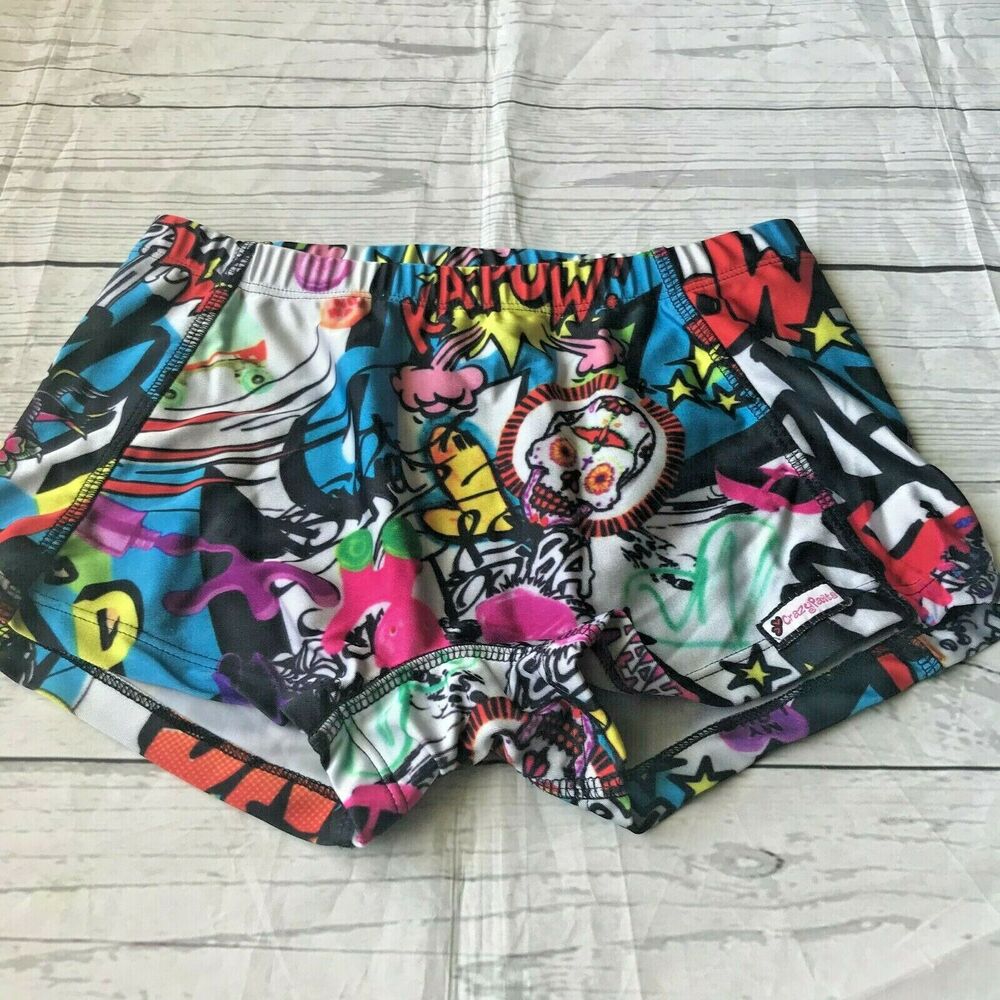 Crazy Pants Girls Shorts Abstract Comic Book Skulls Stretch Pull On Sz S